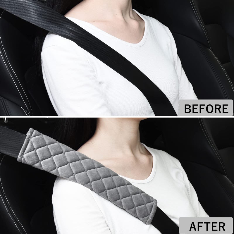 MIKAFEN Universal Car Seatbelt Pads Cover,Seat Belt Shoulder Strap Covers Harness Pad Car/Bag,Soft Comfort Helps Protect You Neck Shoulder from The Seat Belt Rubbing Gray (2-Pack) - Image 4